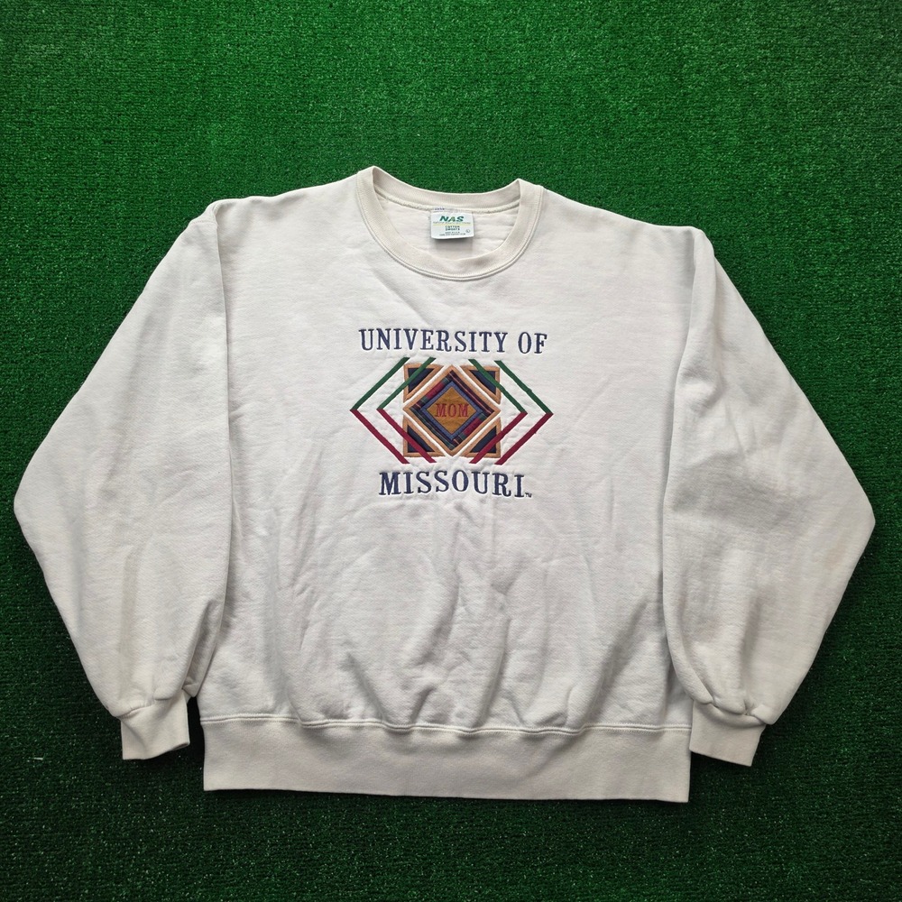 Vintage University of Missouri Mom Crewneck Sweatshirt Womens Large White Cream